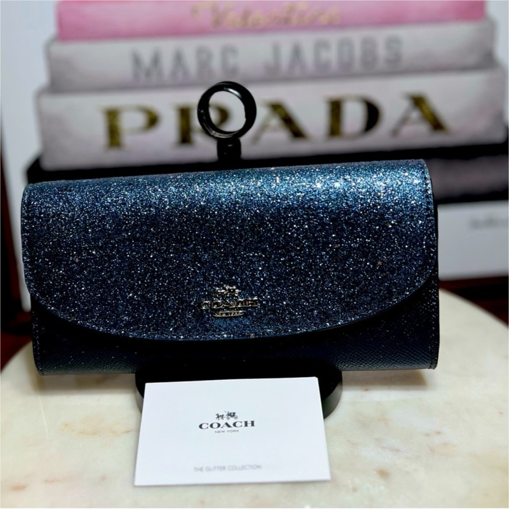 Coach Glitter $275 Collection wallet New with card care no tags midnight color